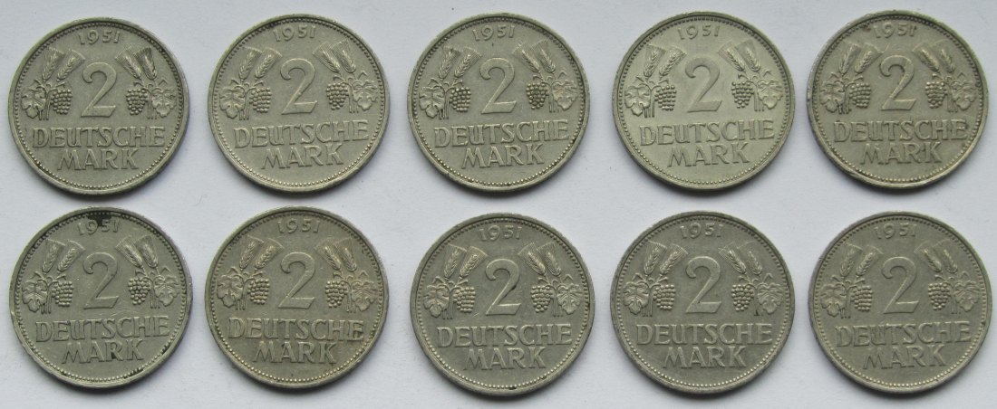  Deutschland: 10 x 2 DM Weintraube 1951, alle D   