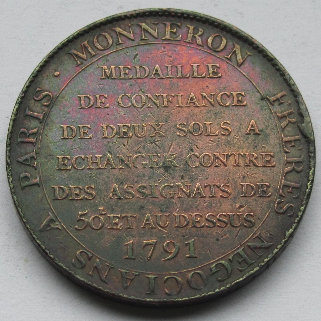  Frankreich: Bronzemedaille im Wert von 2 Sols von 1791   