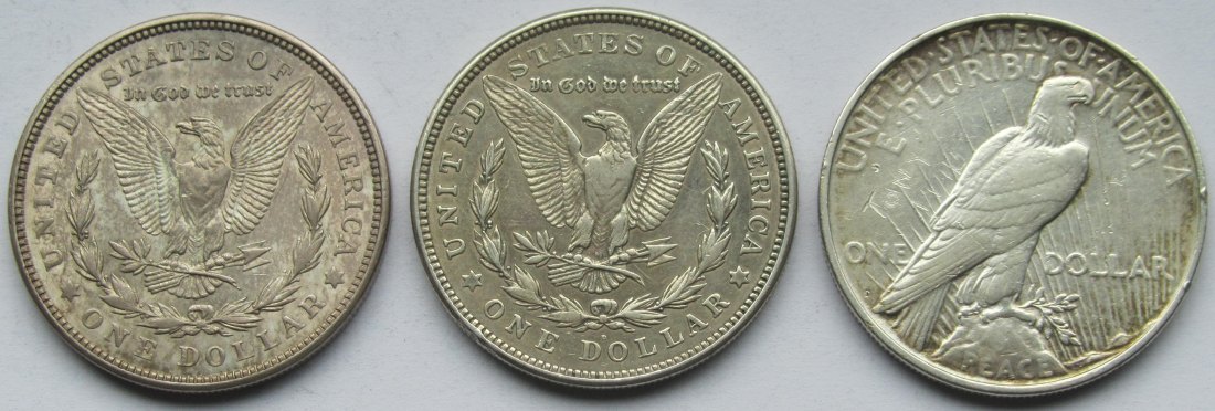  USA Vereinigte Staaten: 3 x 1 Dollar (1921 + 1921 D + 1923 D)   