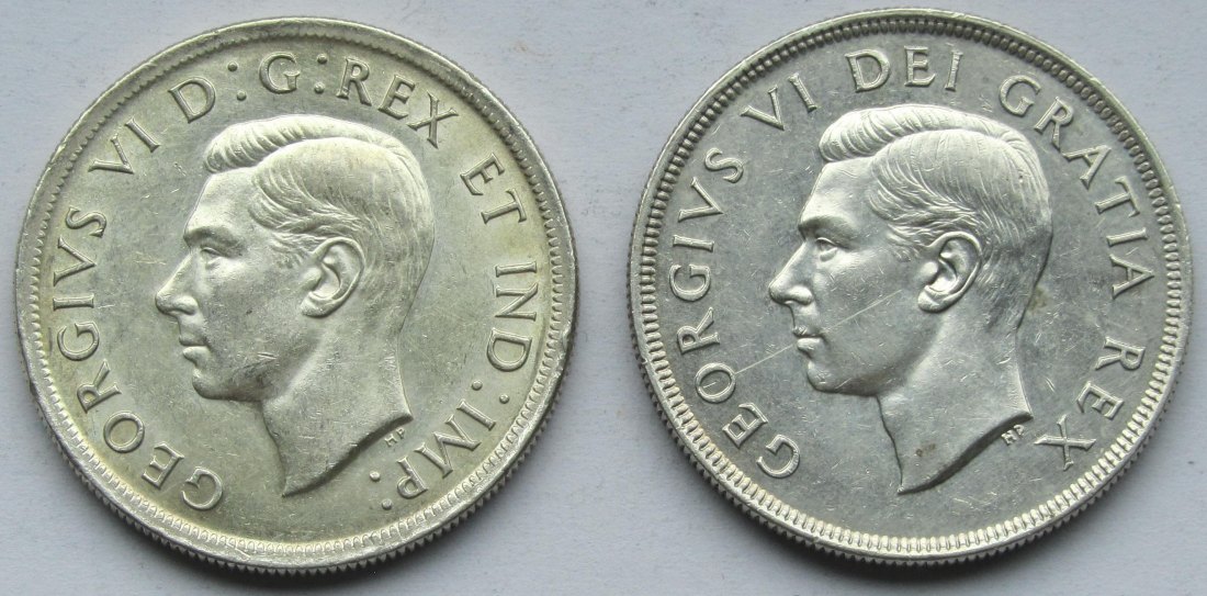  Kanada: Drei Silberdollars 1939 + 1949, zusammen 37,3 g Feinsilber   