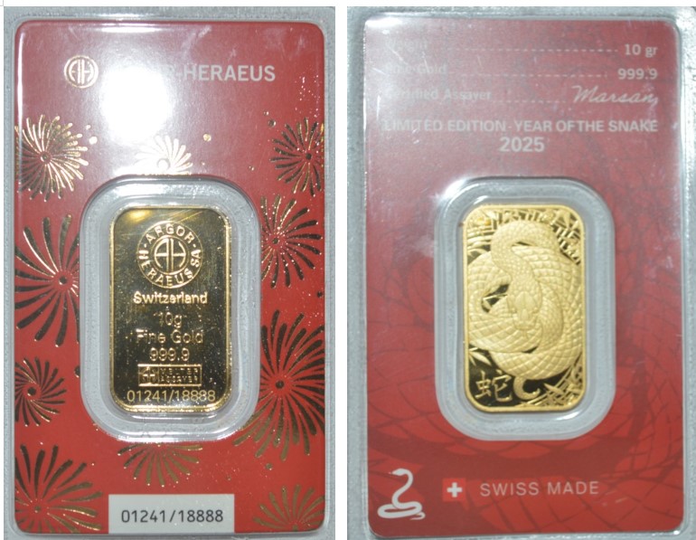  -kirofa - Schweiz - Baren Gold 10 g.9999 - YEAR OF THE SNAKE 2025 .ARGOR-HERAEUS. LTD EDITION.   