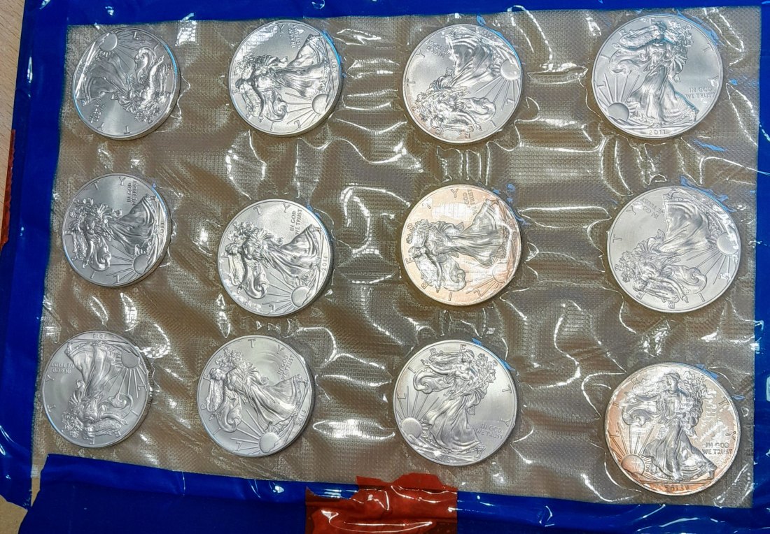  12 x 1 Dollar American Eagle je zur Hälfte 2011 + 2013 stempelglanz 12 Unzen Feinsilber   