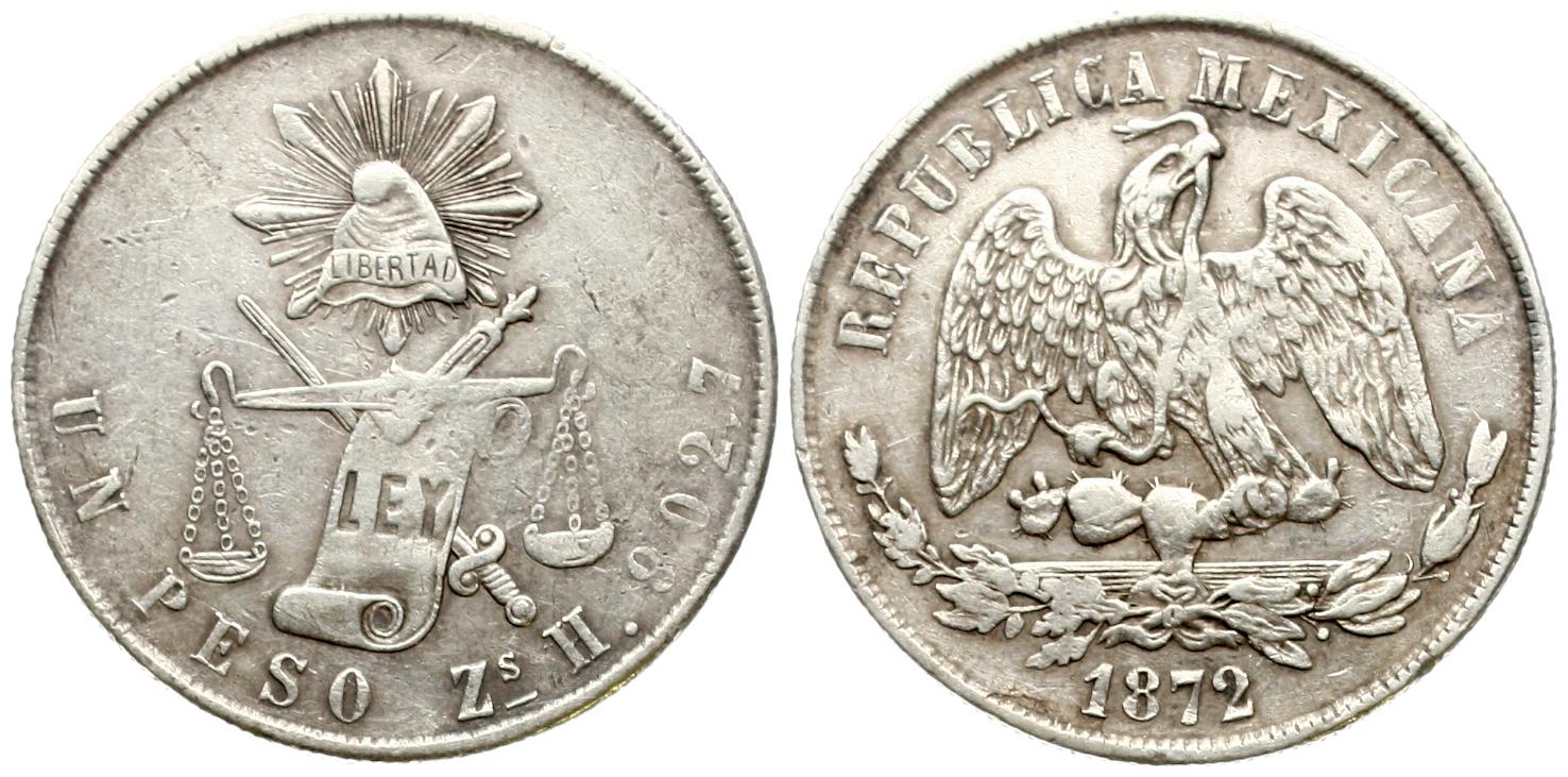  Mexiko: 1 Peso 1872 Zs, nähere Angaben unten!!   