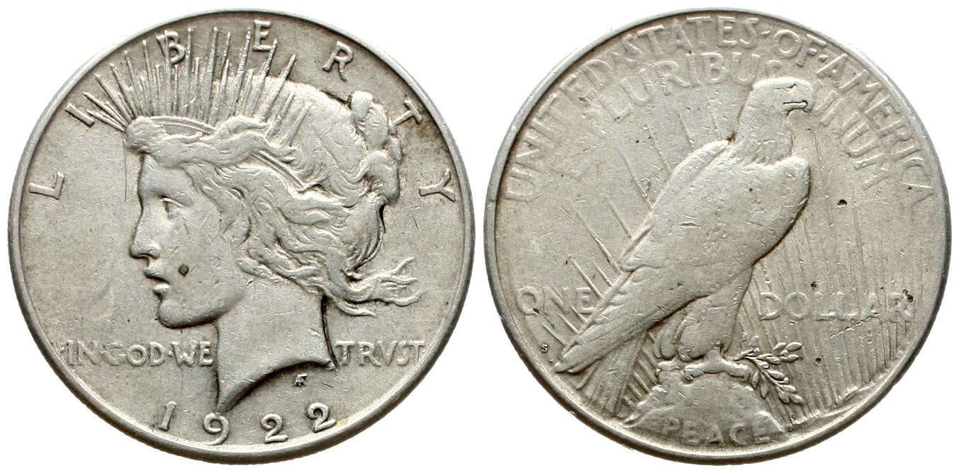  USA: 1 Dollar 1922, Peace Dollar, näheres unten!   