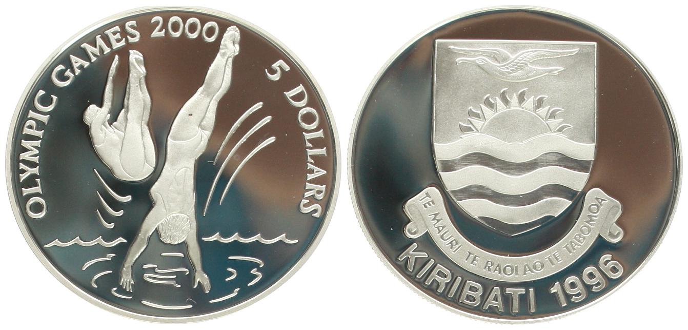  Kiribati: 5 Dollar 1996 auf die Olympiade 200 in Sidney, 31,47 gr. 925 Silber, pp   