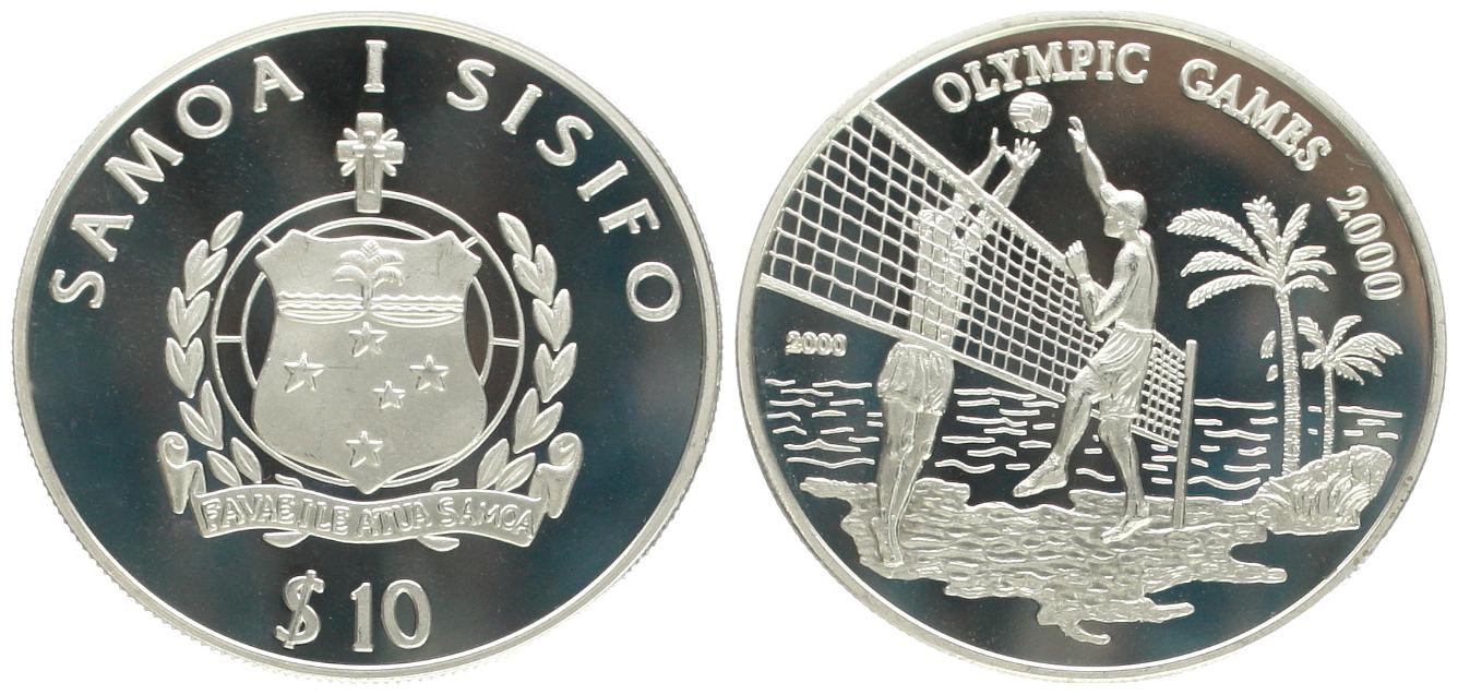  Samoa: 5 Dollar 2000 auf die Olympiade 200 in Sidney, 31,42 gr. 925 Silber, pp   