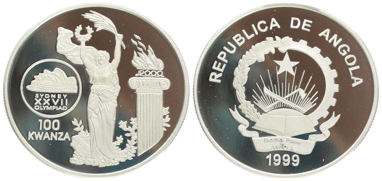  Angola: 100 Kwanza 1999 auf die Olympiade 2000 in Sidney, 25,00 gr. 925 Silber, pp   