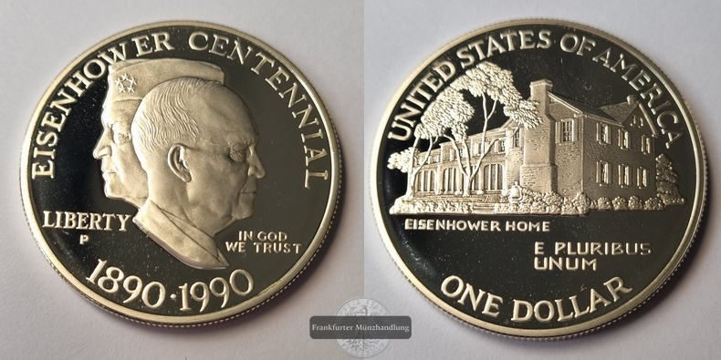  USA,  1 Dollar   1990 P    Eisenhower Centennial    FM-Frankfurt  Feinsilber: 24,06g   