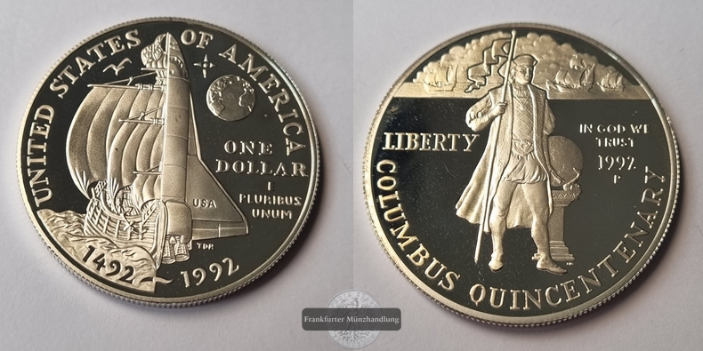  USA  1 Dollar  P 1992  500 Jahre Entdeckungsreise Columbus   FM-Frankfurt Feingewicht: 24,06g   