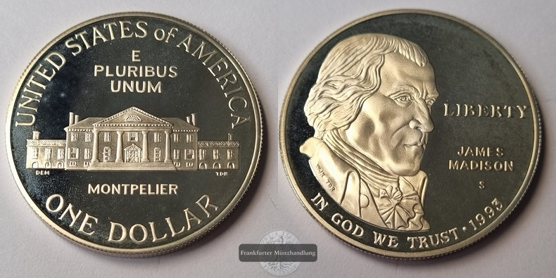  USA,  1 Dollar   1993 S   James Madison and Bill of Rights    FM-Frankfurt  Feinsilber: 24,06g   