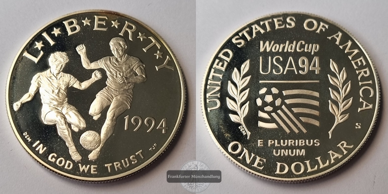  USA  1 Dollar   1994 S   FIFA Fußball-Weltmeisterschaft 1994   FM-Frankfurt  Feinsilber: 24,06g   