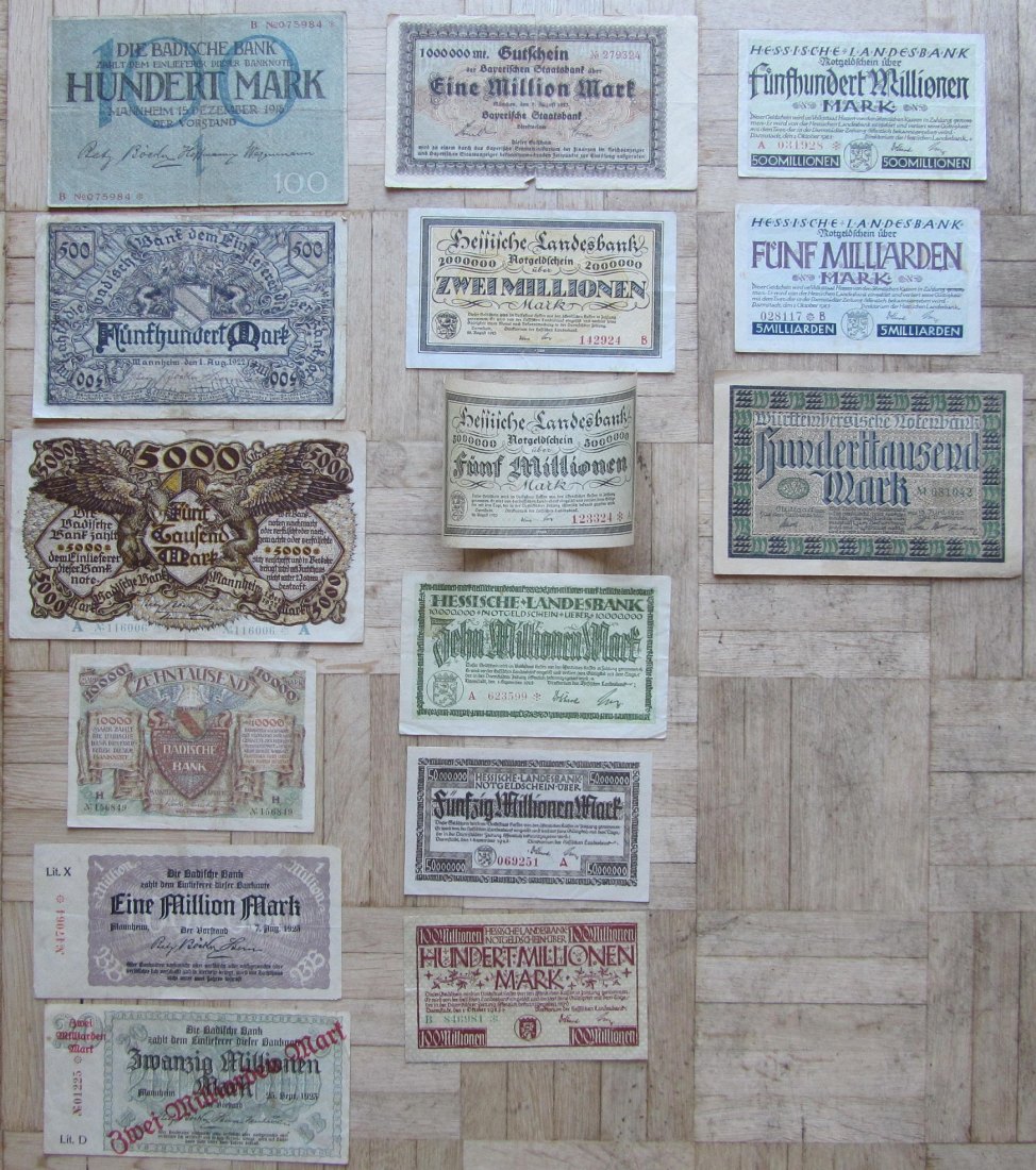  Deutsches Reich: Lot aus 15 verschiedenen Länder-Banknoten vor 1924   