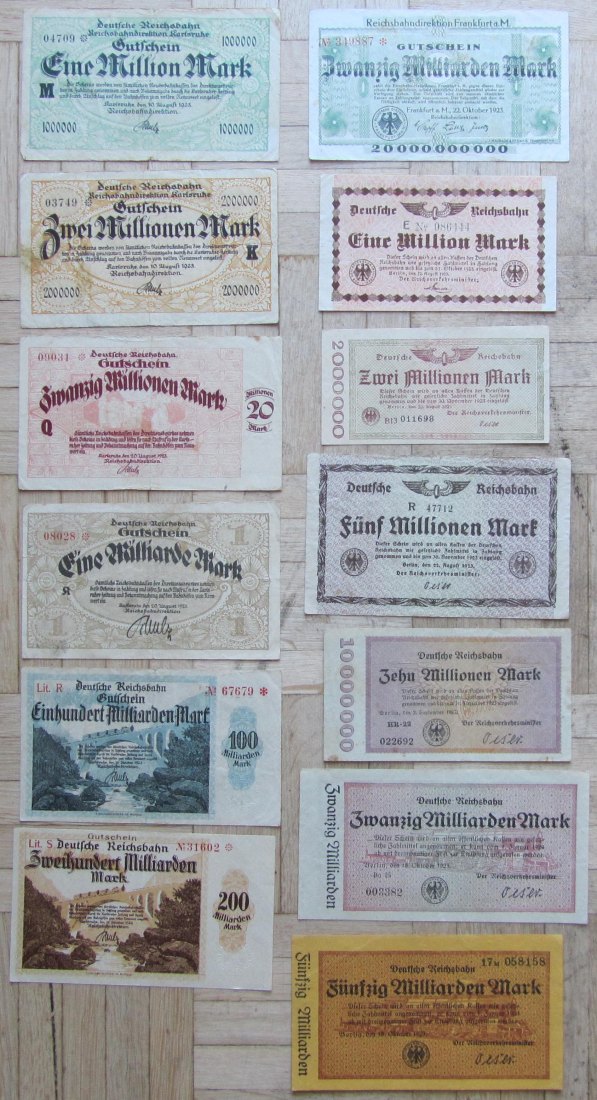  Deutsches Reich: Lot aus 13 verschiedenen Reichsbahn-Banknoten vor 1924   