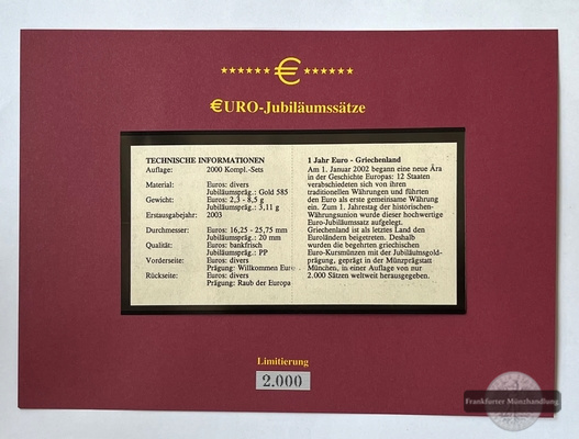  Griechenland Jubiläumssätze 2003 Ein Jahr Euro FM-Frankfurt   