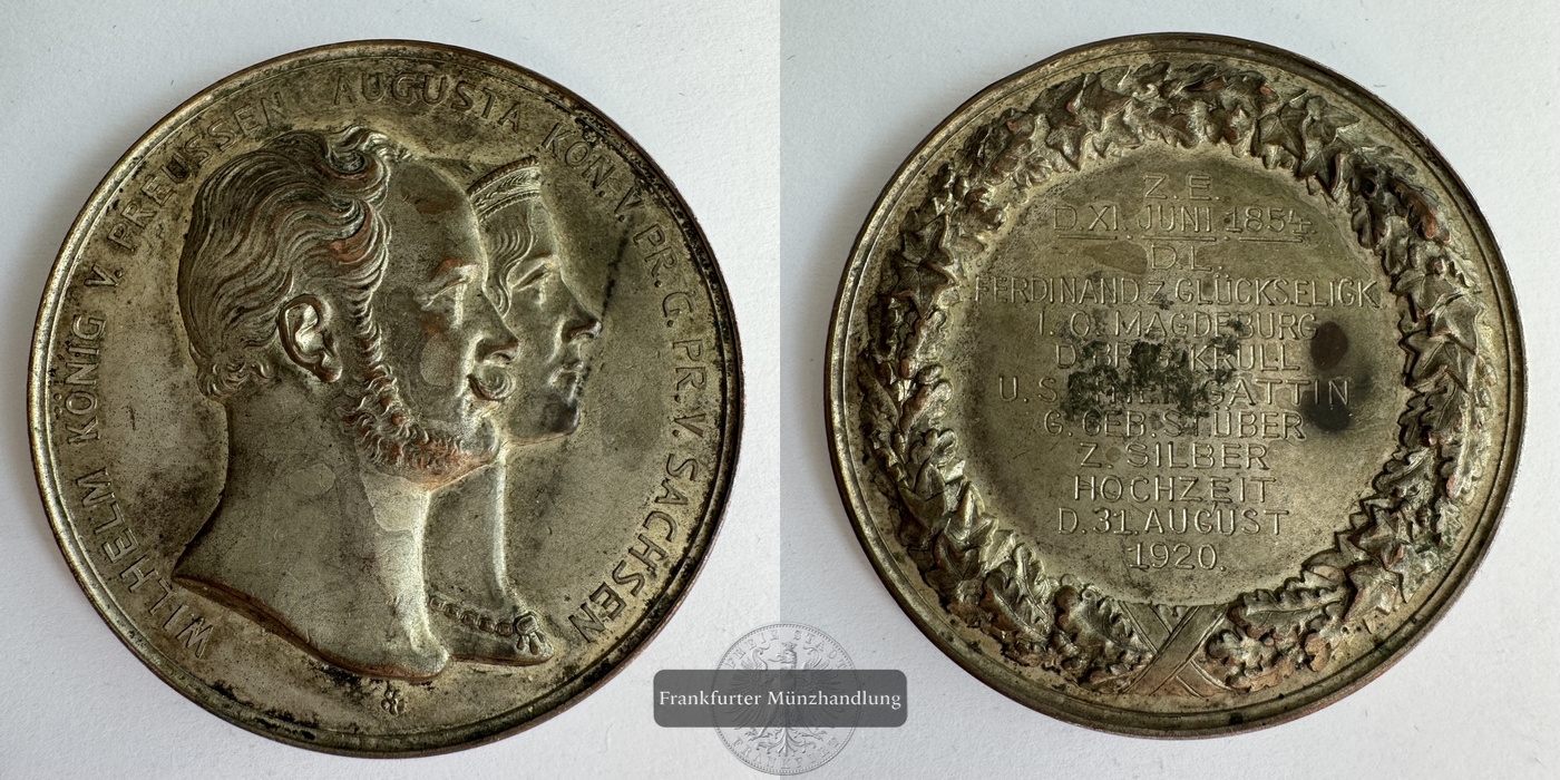 Deutschland Preußen Silbermedaille Wilhelm & Augusta FM-Frankfurt Gewicht: 72,76g   