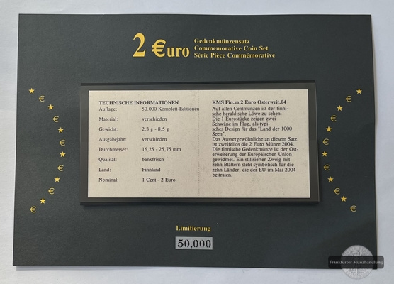  Finnland Euro-Münzensatz 2004 2 Euro Sonderedition Osterweiterung FM-Frankfurt   