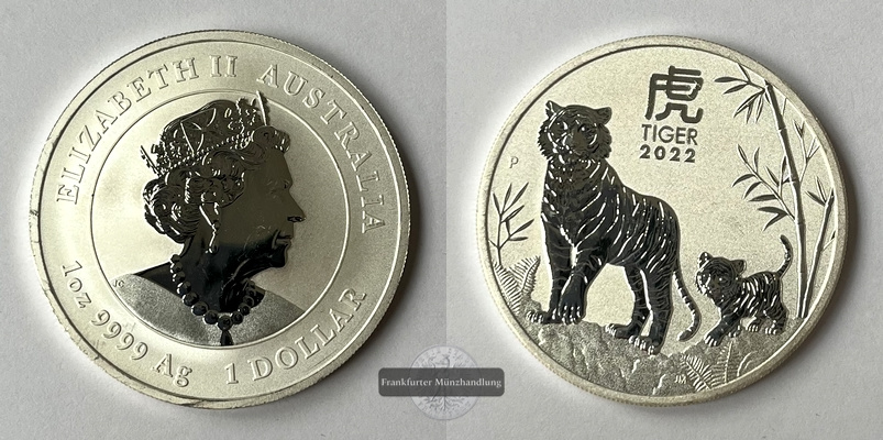  Australien 1 Dollar 2022 Jahr des Tigers KM#4274 FM-Frankfurt Feinsilber: 15,48g   