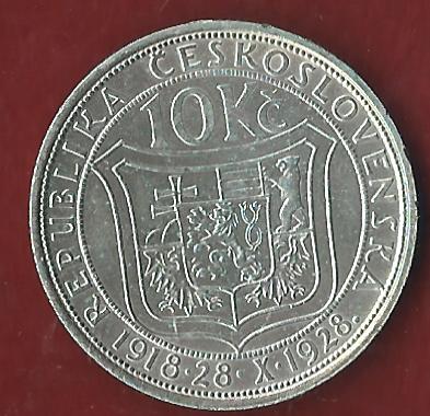  CESKOSLOVENSKA 10 KC 1928 Münzen und Goldankauf Koblenz Frank Maurer Ai 621   