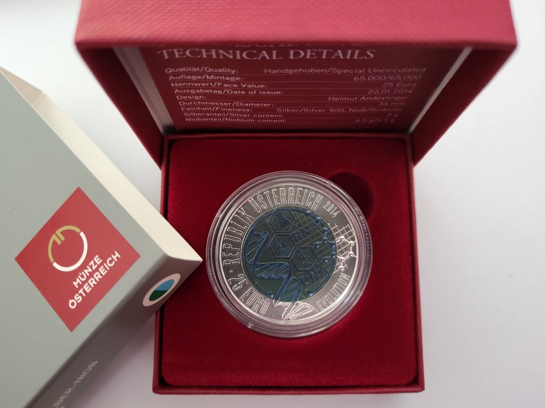  25 Euro 2014 Evolution Silber Niob 900 Ag Österreich Spittalgold9800 (5374   