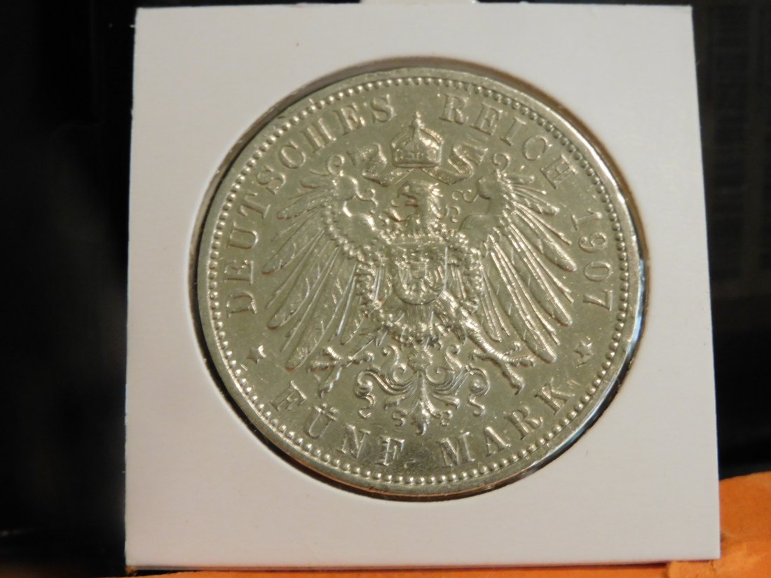  GERMANY 5 MARK 1907 SAXONY.GRADE-PLEASE SEE PHOTOS.   