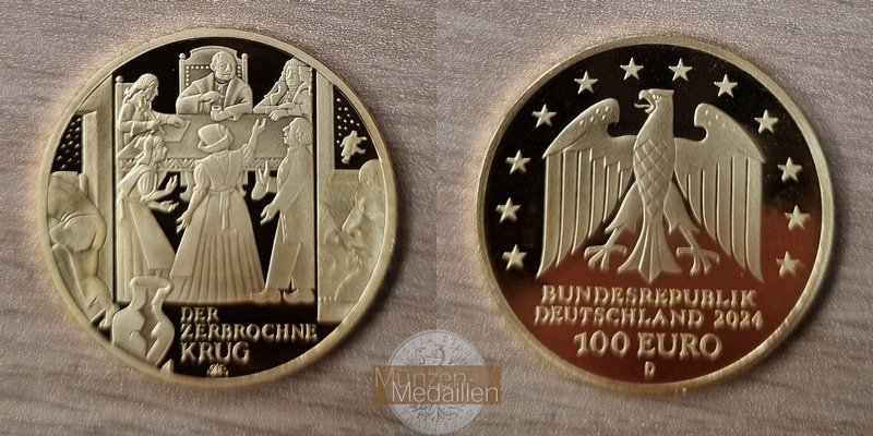 BRD. 100 Euro MM-Frankfurt Feingewicht: 15,55g Gold Meisterwerke der dt. Literatur - Krug 2024 D