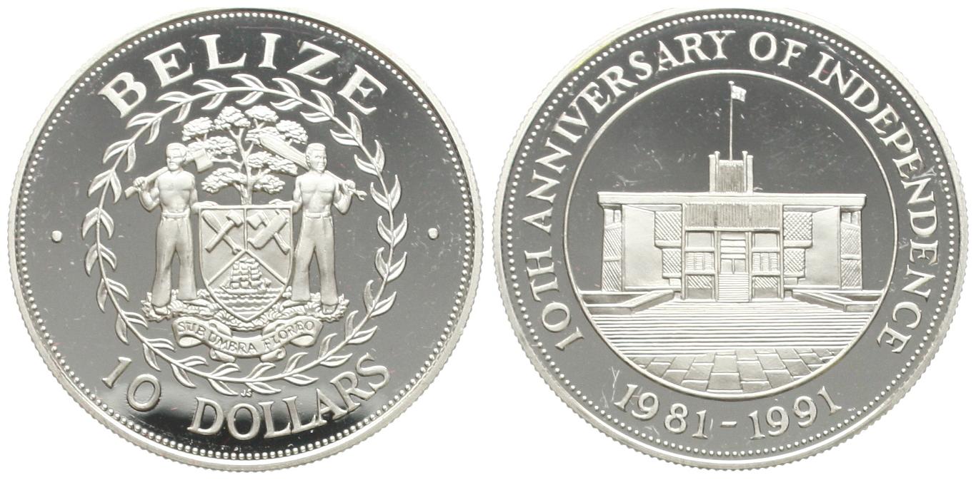  Belize: 10 Dollars 1991 zur Unabhänigkeit, SELTEN (1000 Exempl.) näheres unten!   