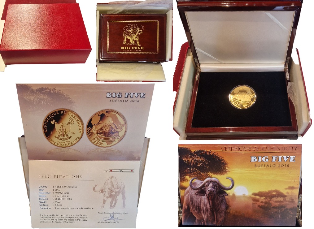  Afrika 10.000 Francs Kamerun Big Five 5oz Gold Buffalo 2016 PP Münzenankauf Koblenz Frank Maurer   