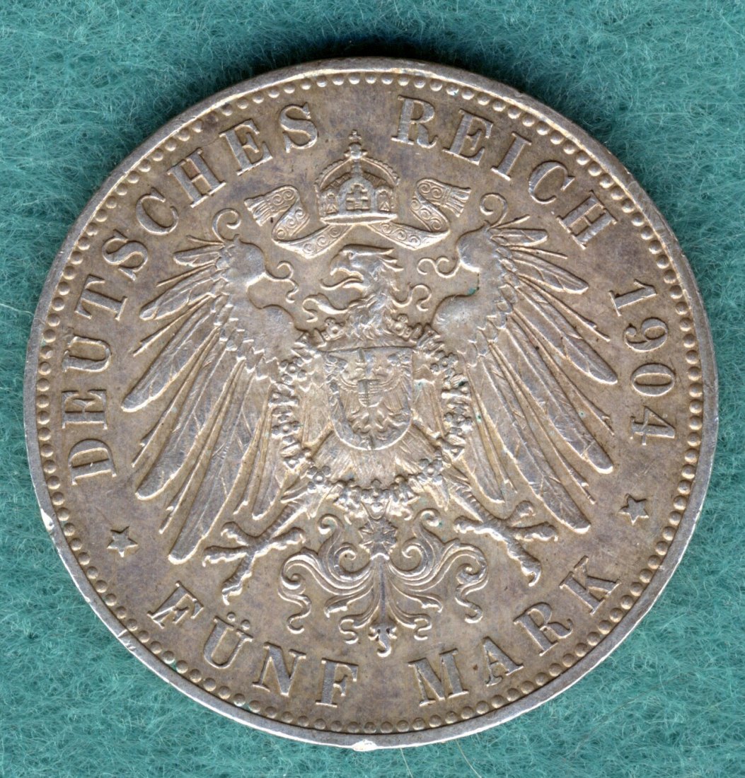  Mecklenburg-Schwerin, Friedrich Franz IV. (1901-1918), 5 Mark 1904 A   
