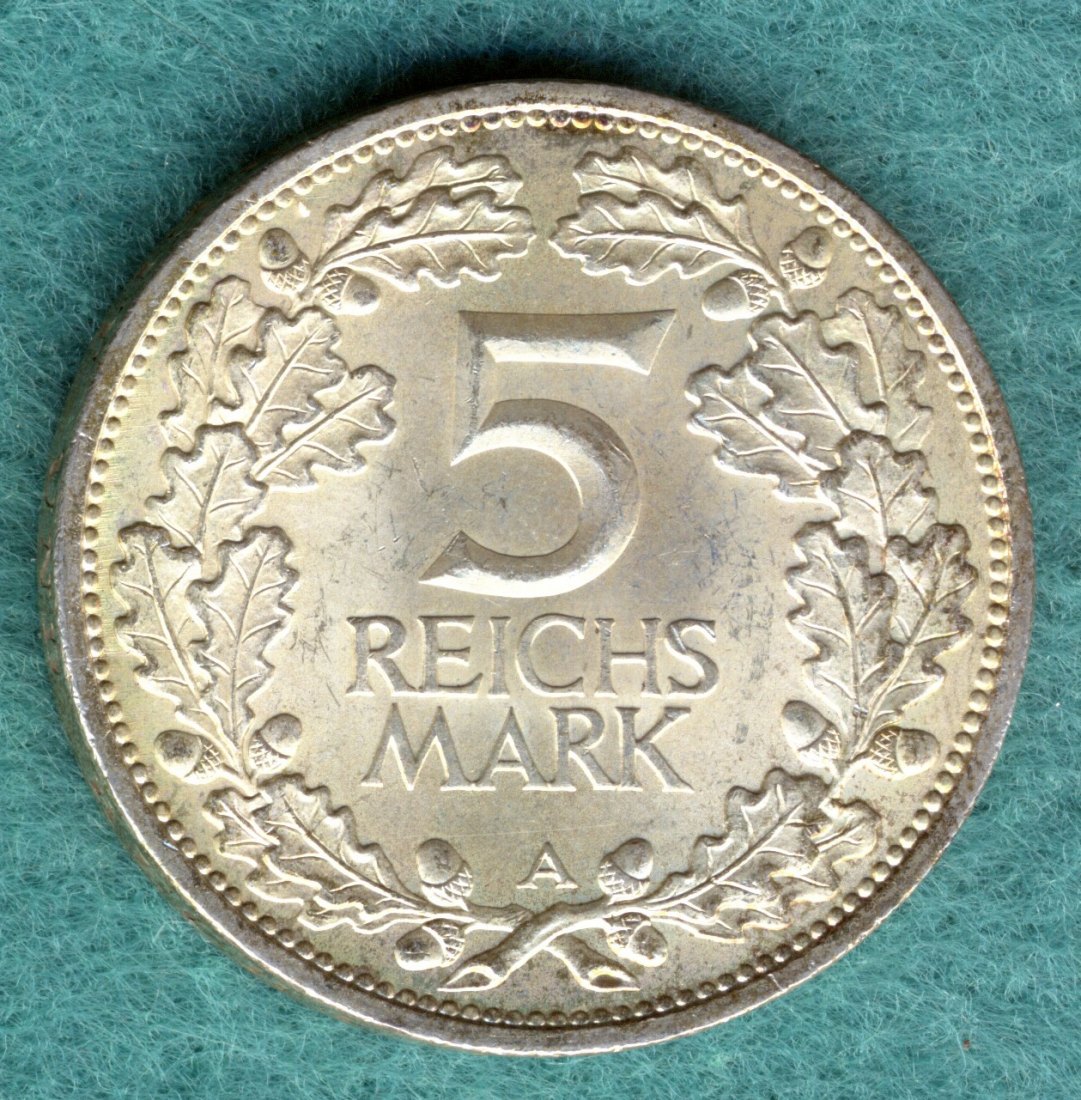  Weimarer Republik, 5 Reichsmark 1925 A, Rheinlande, top !   