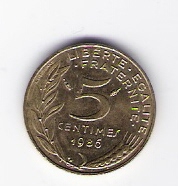  Frankreich 5 Centimes 1986 Al-N-Bro   