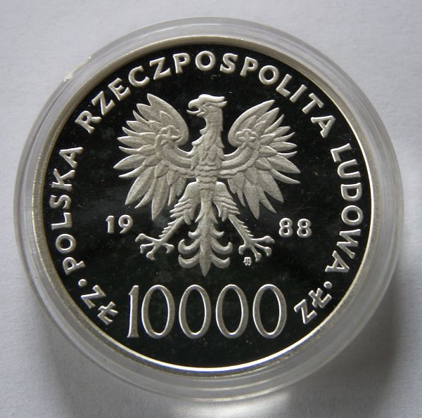  POLEN 10.000 Zloty 1988 Silber Polierte Platte PP !! Papst !! SELTEN !!   