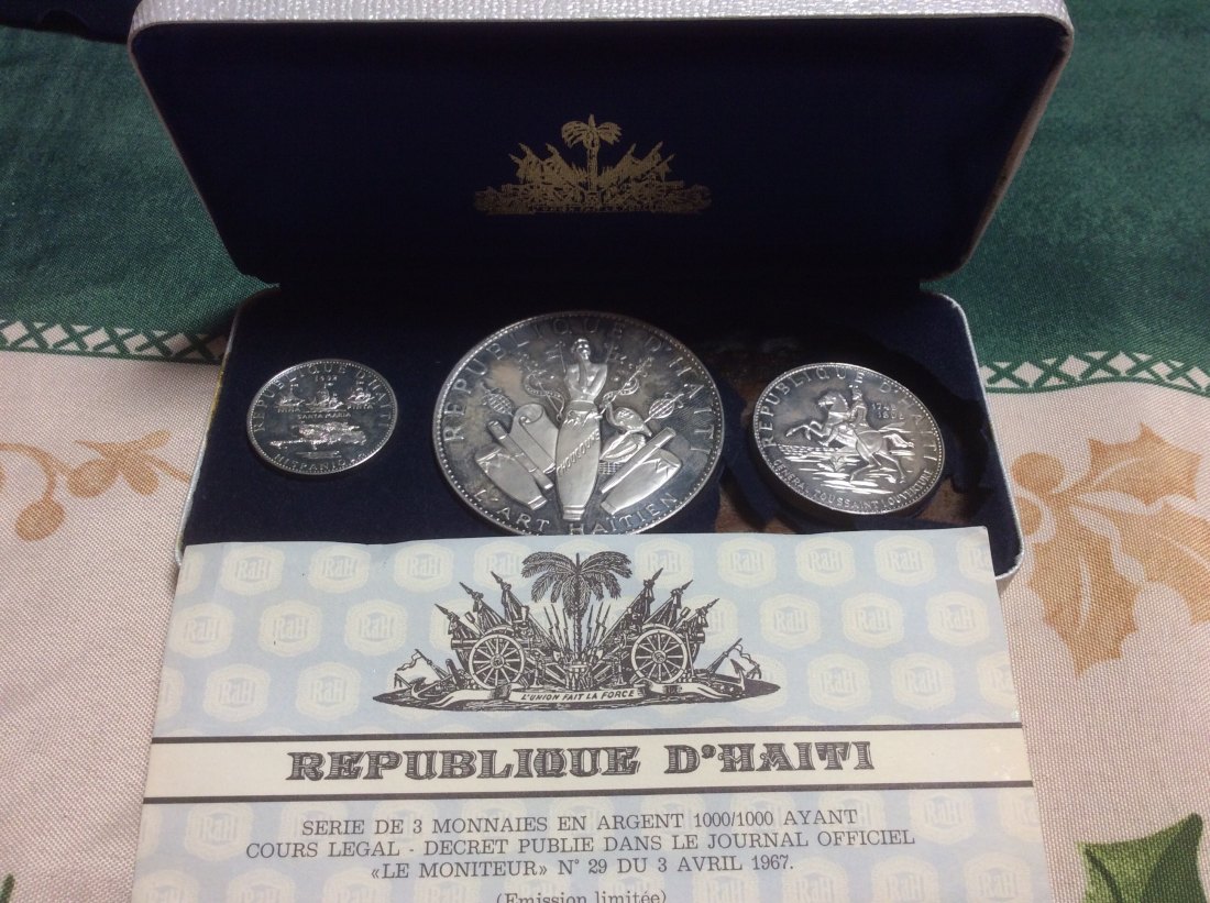  Haiti 999er Silber Proof Set 1969 zusammen 187,8g Silber ex.PP, selten, mit Etui   