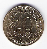  Frankreich 10 Centimes 1986 Al-N-Bro   