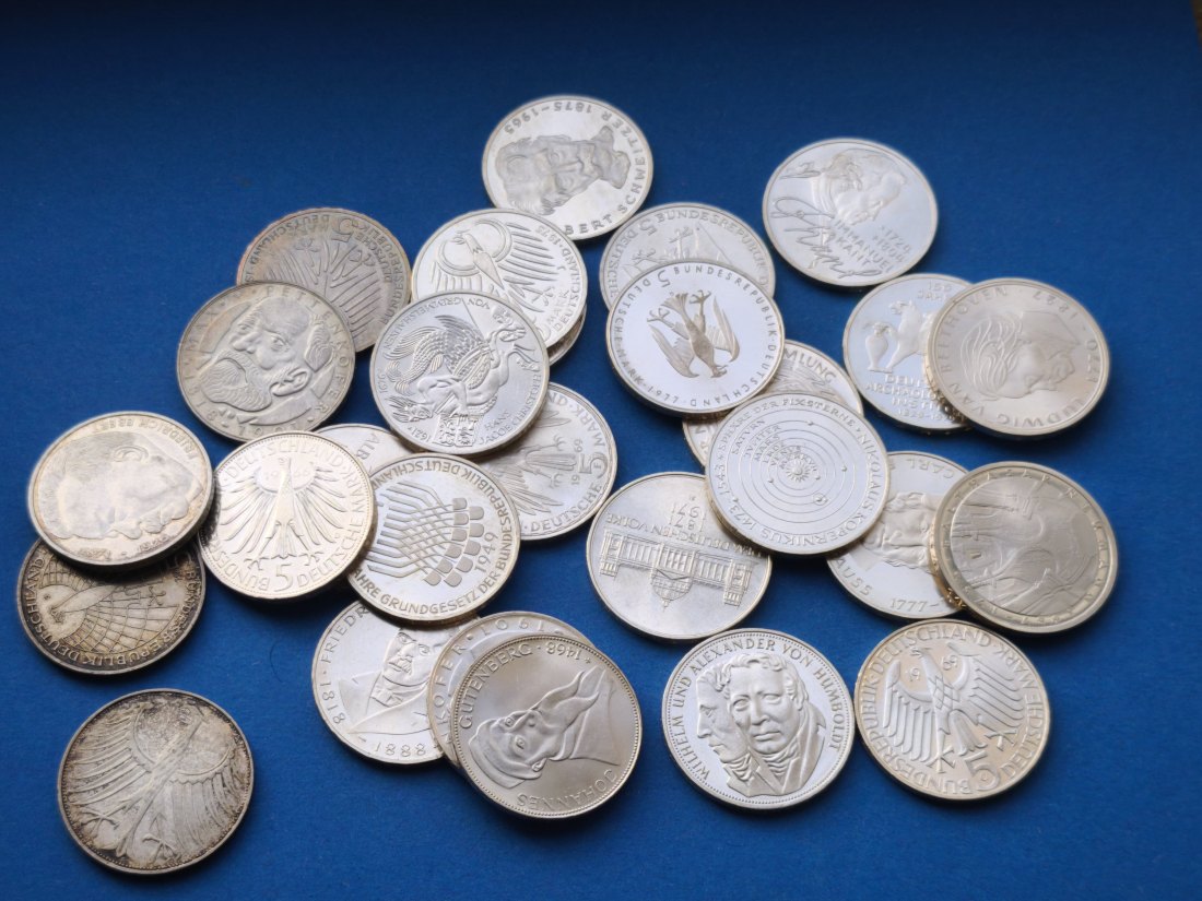  28x 5 DM - Silbermünzen - 313,6g   