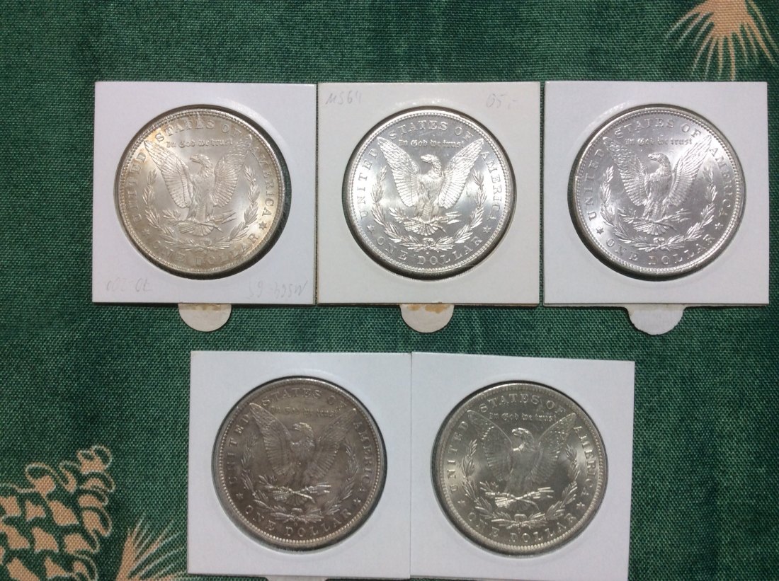  USA Lot Silber Morgan Dollar 1880s, 1881s, 1882, 1882o und 1883o in sehr guter Erhaltung   