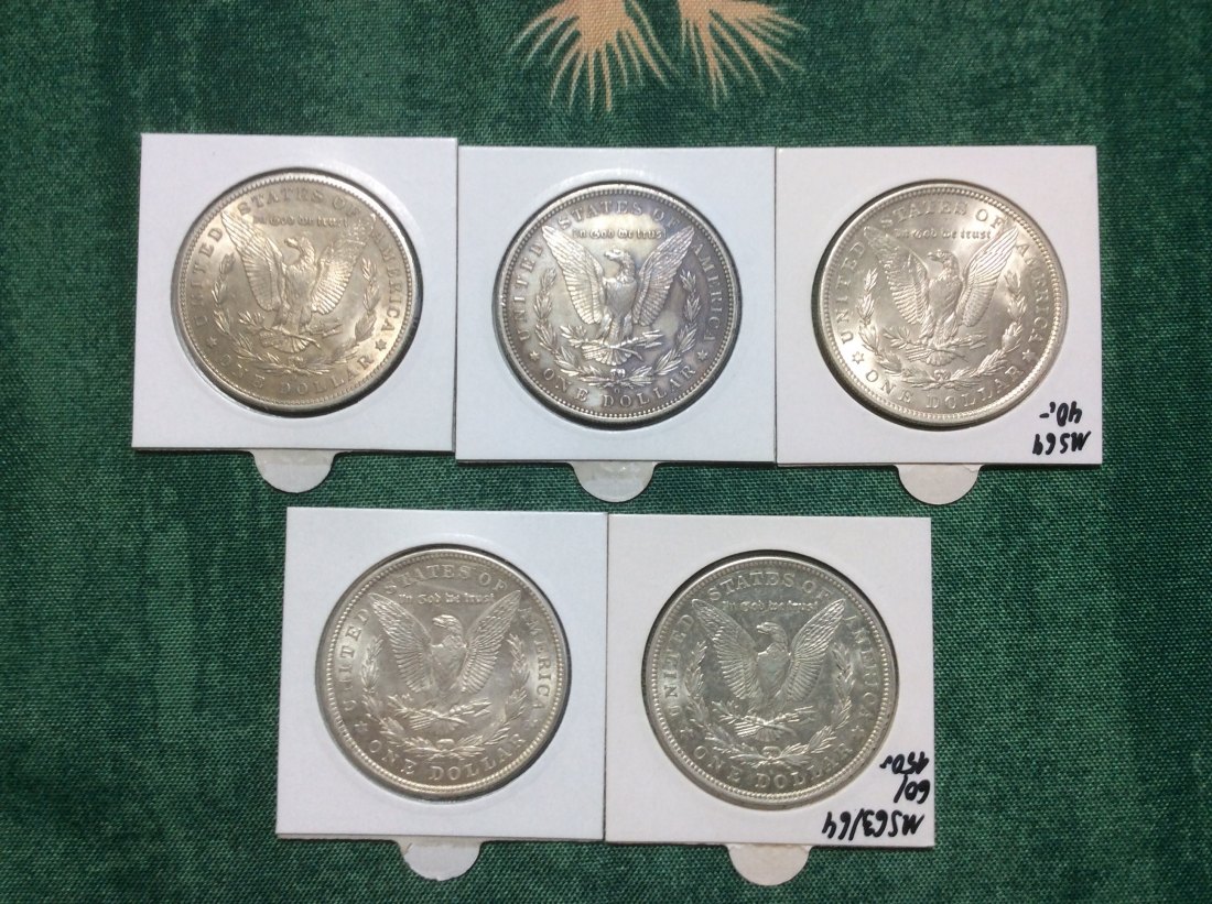  USA Lot Silber Morgan Dollar 1899o, 1900o, 1921, 1921 und 1921d in sehr guter Erhaltung   