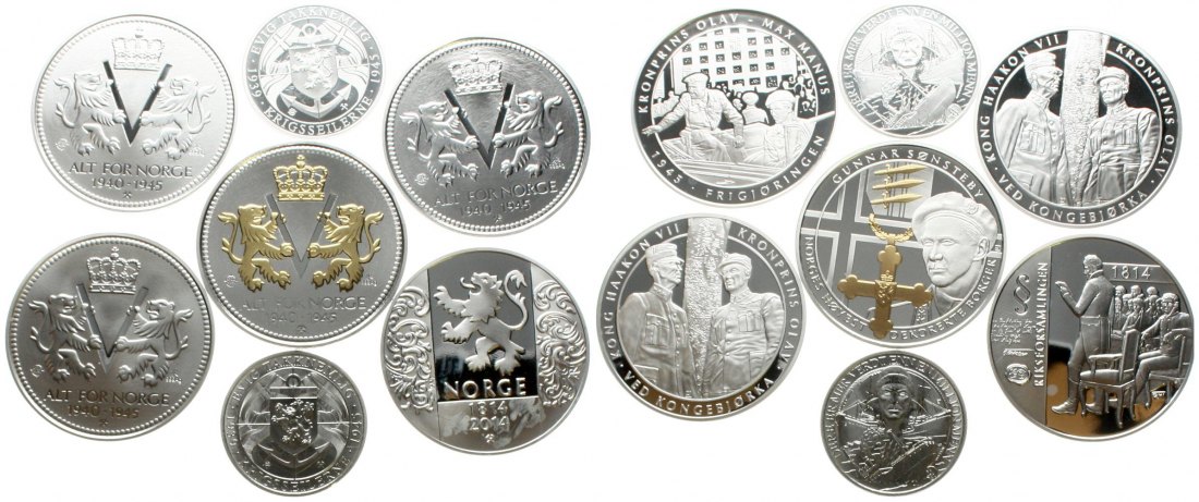  Norwegen, Wertvolles Silberlot von 16 Silbermedaillen (270,37 gr. Feinsilber), näheres siehe unten!   