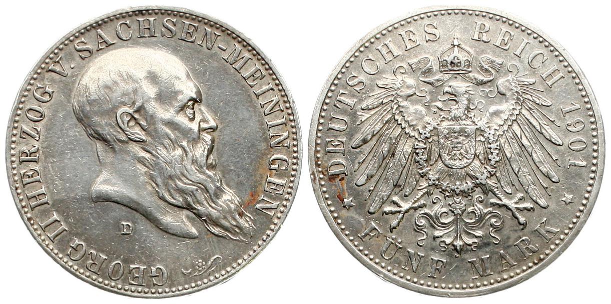  Sachsen-Meiningen: Georg II., 5 Mark 1901, selten!, näheres unten!   