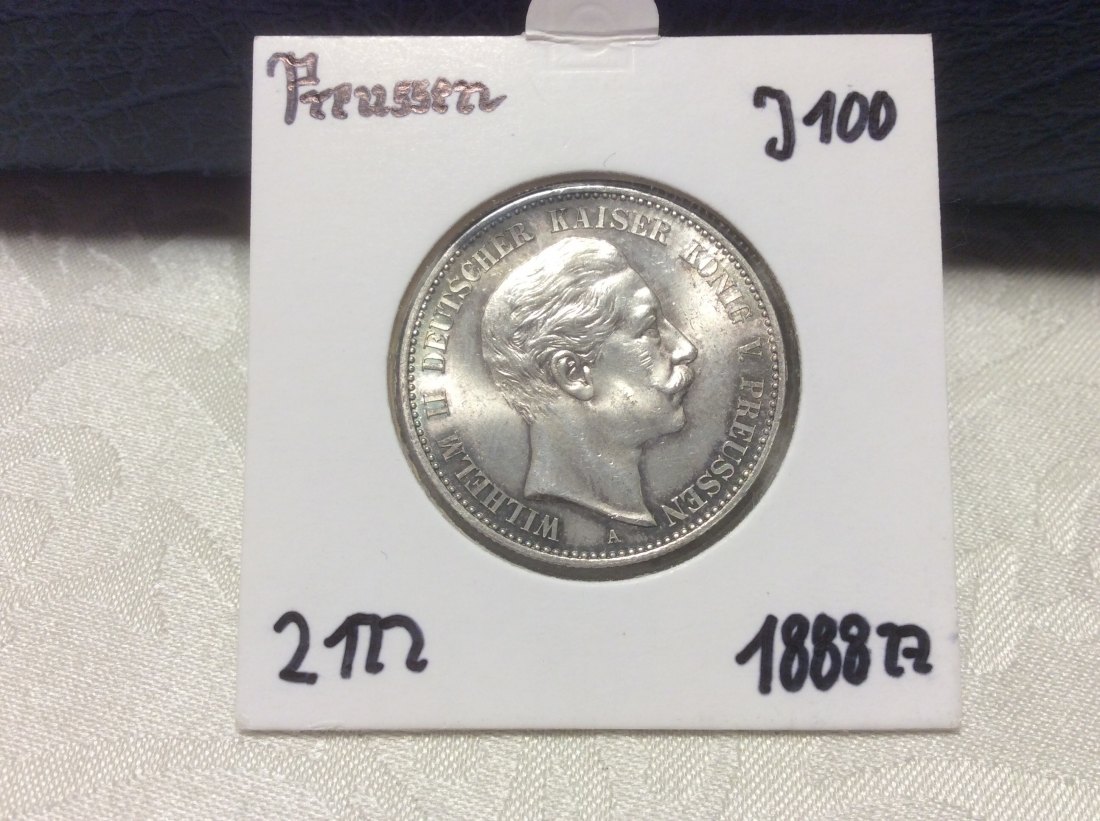  Preussen 2 Mark Wilhelm II 1888 A Jägernummer 100 in bankfrisch/ stg. siehe Bilder, RAR!   