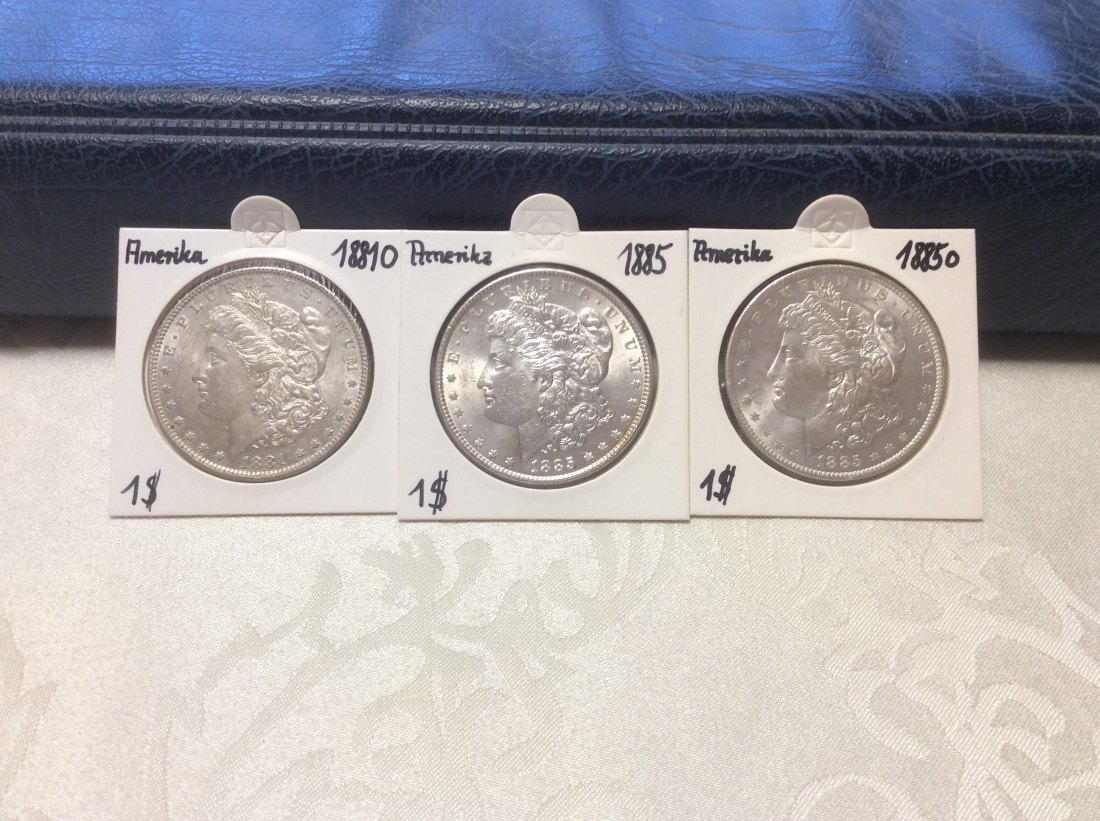  USA Lot Morgan Dollar 1881 O, 1885, 1885 O in sehr guter Erhaltung   