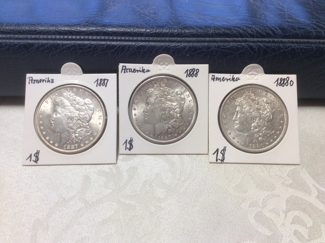  USA Lot Morgan Dollar 1887, 1888,  1888 O in sehr guter Erhaltung   