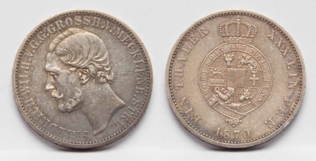  Mecklenburg Strelitz Taler 1870 A Friedrich Wilhelm 1860-1904 fast vz. schöne Patina   