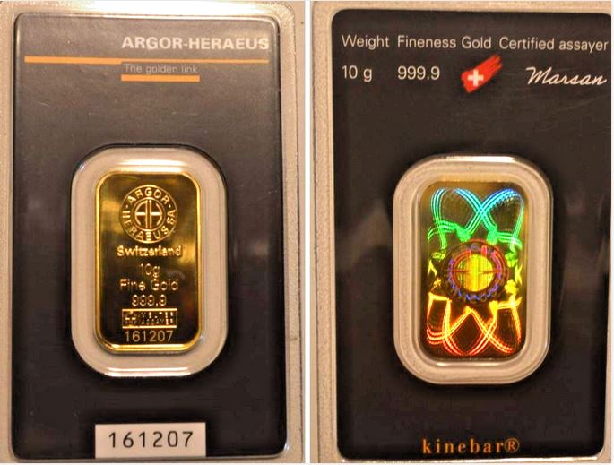  -kirofa - Schweiz - Baren Gold 10 g. KINEBAR - 9999 . ARGOR-HERAEUS. NEU   