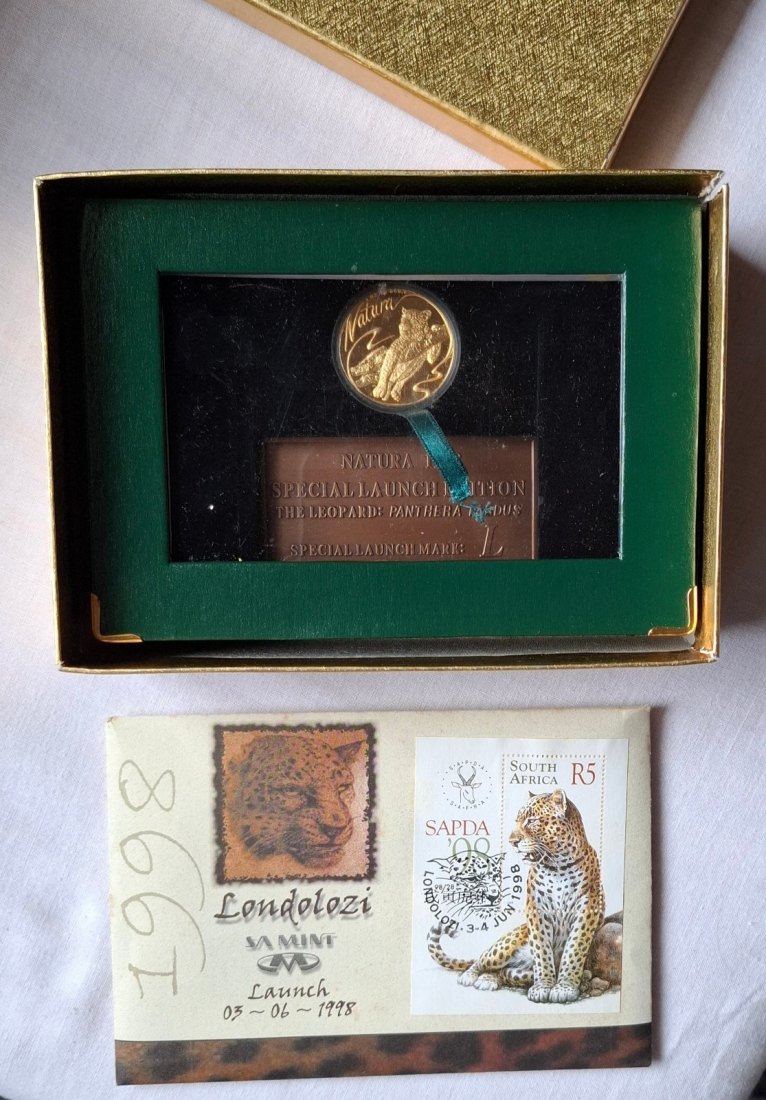  Südafrika NATURA 1998 Gold Unze, Leopard Londolozi, Prestige Set, Zertifikat, 233/300 RRR   