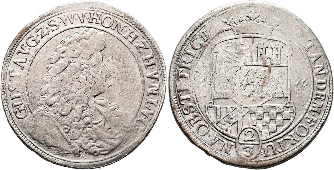  Very rare variety 2/3 taler Ellrich Gustav Sayn-Wittgenstein-Hohenstein 1676 year mint   