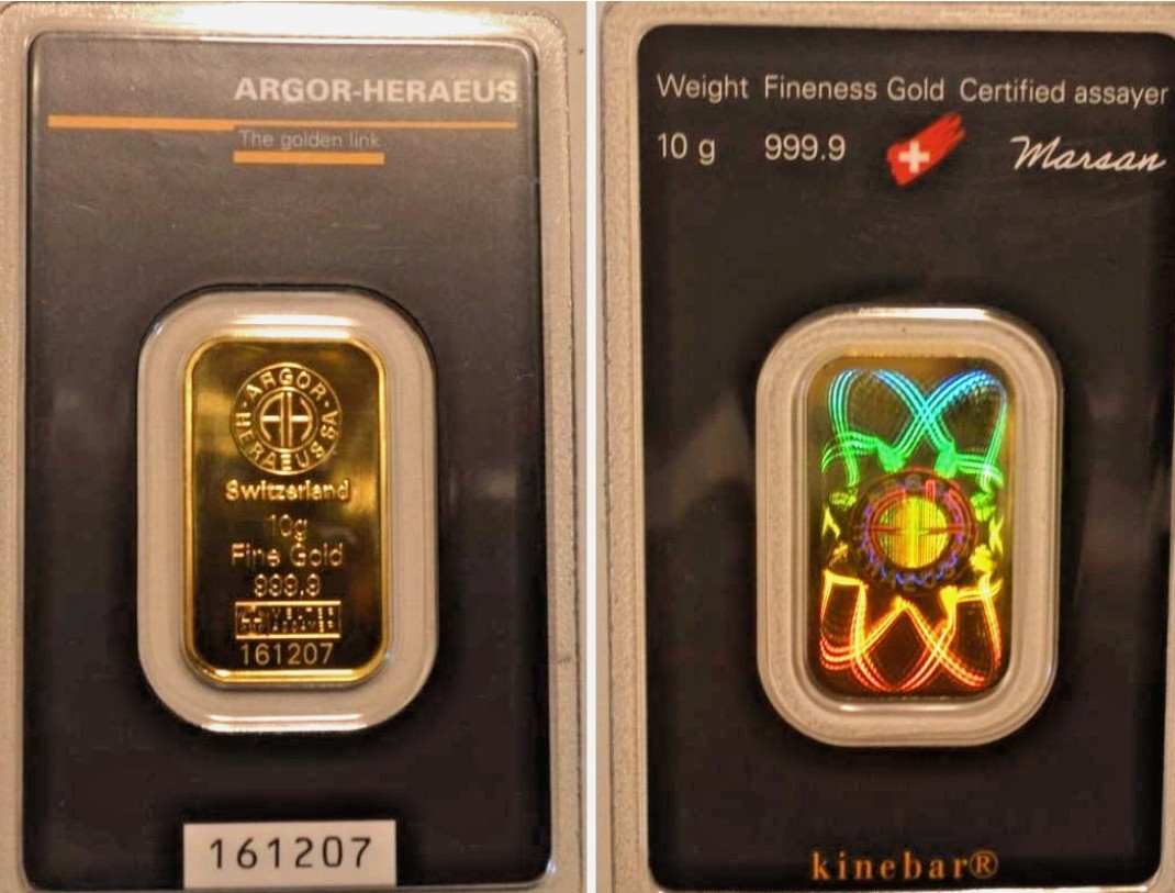  -kirofa - Schweiz - Baren Gold 10 g. KINEBAR - 9999 . ARGOR-HERAEUS. NEU   
