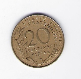  Frankreich 20 Centimes 1974 Al-N-Bro   Schön Nr.230   