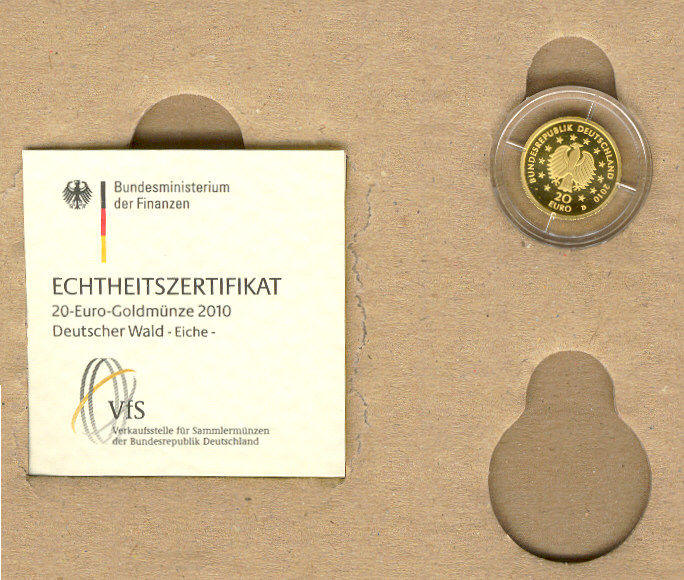  20 Euro Goldmünze 2010, Bundesrepublik Deutschland, Münzzeichen D, Eiche   