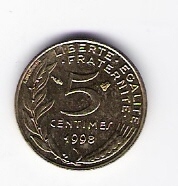  Frankreich 5 Centimes Al-N-Bro 1998   Schön Nr.228   