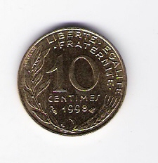  Frankreich 10 Centimes Al-N-Bro 1998   Schön Nr.229   